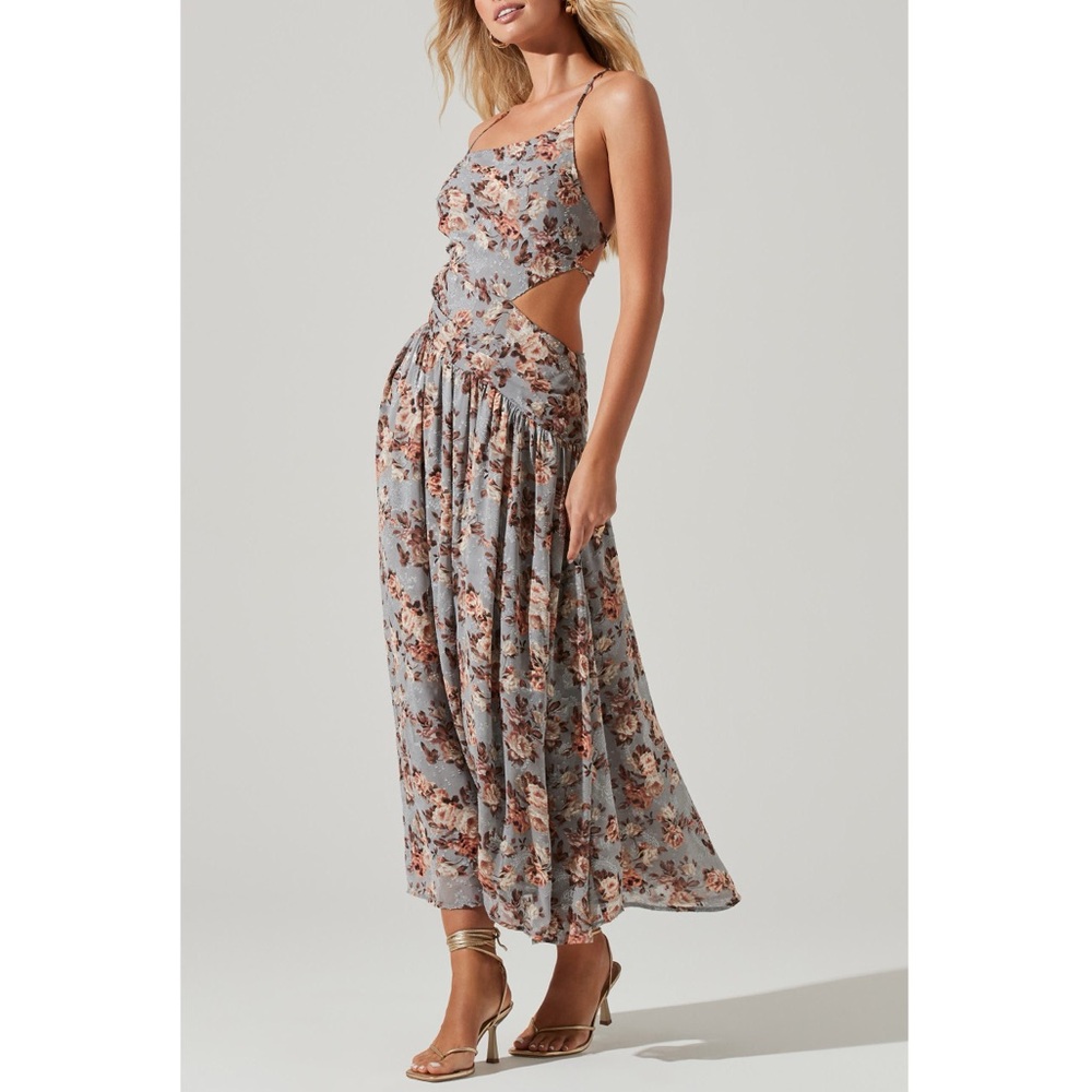 Astr Floral Maxi Dress in Gray and Pink